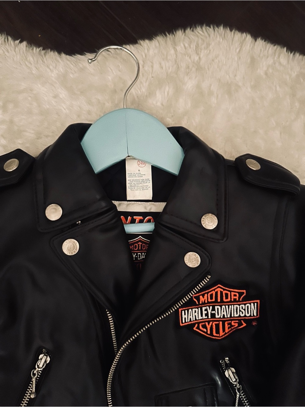 Harley-Davidson Black Kids Faux-Leather Moto Jacket with Orange Patch